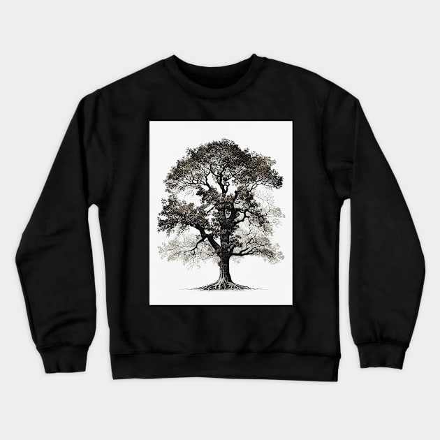 Nordic Minimalist Antique Oak Tree Art Printable Crewneck Sweatshirt by Abili-Tees